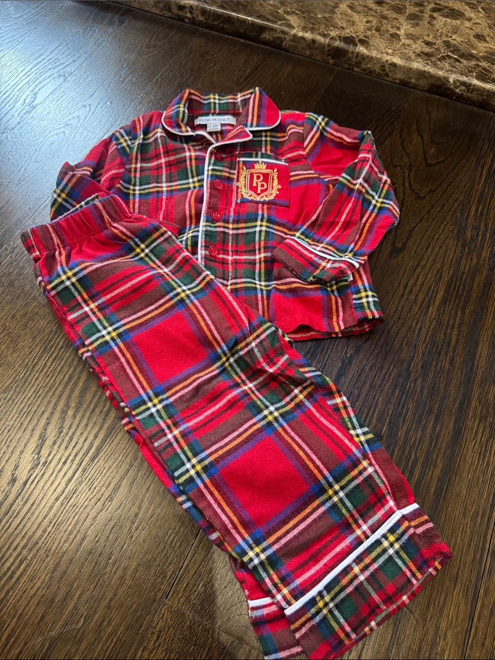 Posh peanut Christmas holiday Red Tartan Plaid Kids Pajama Set